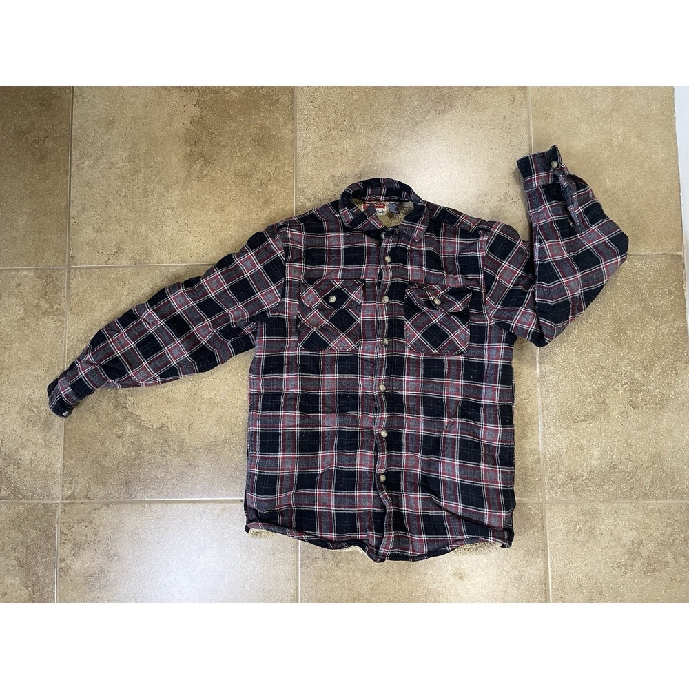 Wrangler Shirt Jacket Mens S Black Red Plaid Good Sherpa Lined Shacket Button